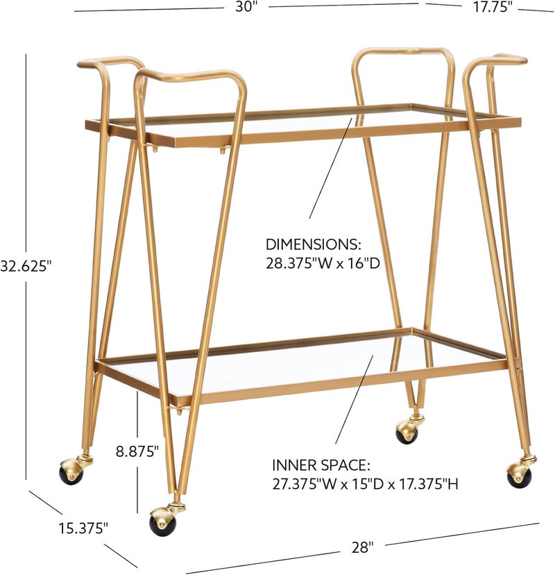 Linon Gina Mid-Century Bar Cart, Gold - Image 2